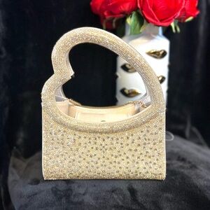🌹NWT- ALessia Elegant Champagne Embellished Women's Bag with Heart shape handle🌹